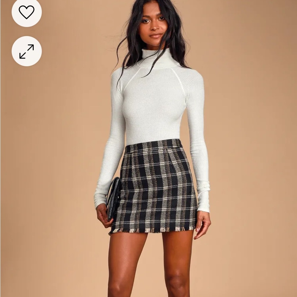 Plaid Mini Skirt - Black and White